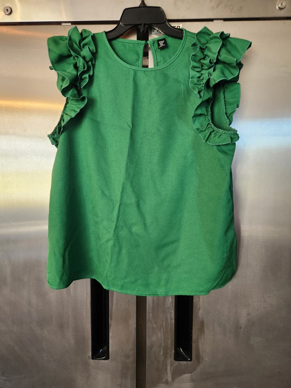 SHEIN Curve Womens Ruffle Sleeve Top Plus 0XL | Kelly Green Keyhole Back